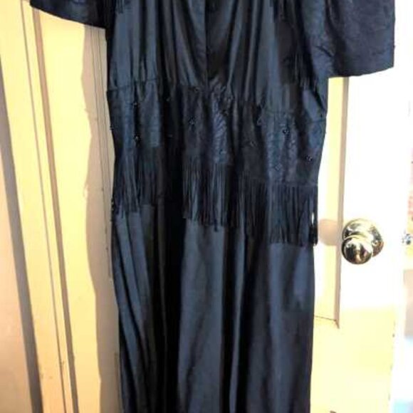 VINTAGE Western Swing Fringe Lace A-Line Dress Tillman 80s Sz M Black Rockabilly - Picture 2 of 4